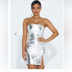 Naked Wardrobe high shine mini dress.